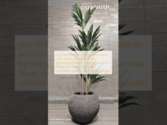 Planteur en argile de fibre ronde texturée grise avec motif naturel semblable à un rocher, léger, durable, à faible entretien, pot de fleurs vacances, décoration de bureau, villa, jardin, projet d'aménagement paysager