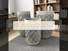 Pot en GRC gris, grand, rond, en fibre-ciment, avec un motif répétitif de feuilles de palmier, léger, durable, nécessitant peu d'entretien, pot de fleurs, décoration de villa de vacances, de bureau, de jardin sur le toit, projet d'aménagement paysager