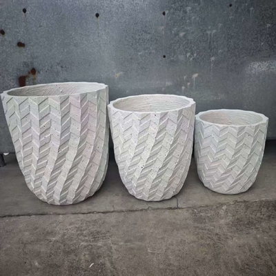 acheter Pot de fleur rond en fibre d'argile blanche avec motif en chevrons, léger, durable, facile d'entretien, pour décoration de villa de vacances, bureau, projet d'aménagement paysager de jardin online manufacture