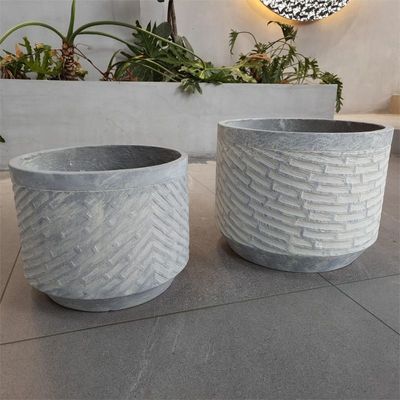 Surface à texture unique en fibre d'argile, résistant au gel, pot de fleurs rond avec finition mate/brillante
