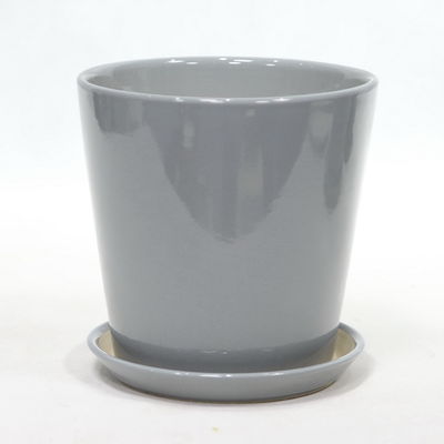 Planteur en céramique gris brillant rond à l' intérieur avec drainage