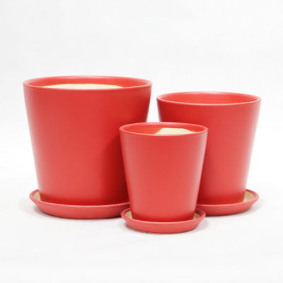 Pottes en céramique d'intérieur légères et brillantes avec plateau de drainage