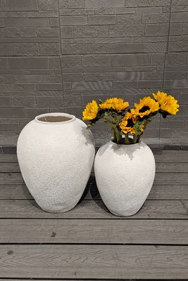 Trous de drainage dans un pot rond en fibre-ciment pour les amateurs de plantes