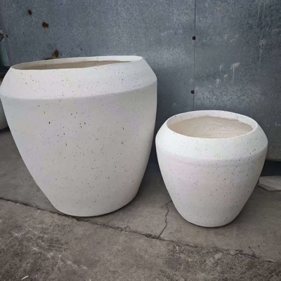 blanc mat parsemé de minuscules points sombres, pot de fleur en argile fibreuse ronde, léger, durable, nécessitant peu d'entretien, décoration de bureau de villa de vacances, projet d'aménagement paysager de jardin