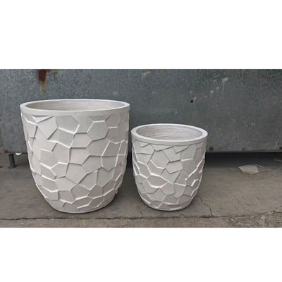 Motif mosaïque polygonal irrégulier - Pot de fleurs rond en fibre d'argile blanche - Personnalisation
