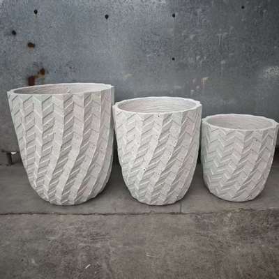 Jardinière en fibre d'argile ronde blanche à motif chevrons pour entrées