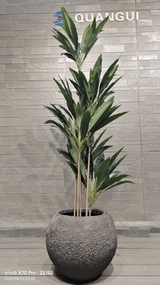 Planteur en argile de fibre ronde texturée grise avec motif naturel semblable à un rocher, léger, durable, à faible entretien, pot de fleurs vacances, décoration de bureau, villa, jardin, projet d'aménagement paysager