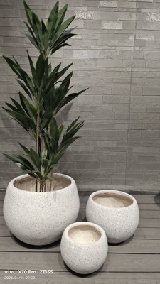 Neutre beige pierre naturelle tachetée -imiter la conception ronde planteuse en fibre d'argile légère durable à faible entretien pot de fleurs vacances Villa décoration de bureau projet d'aménagement paysager de jardin