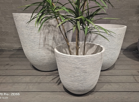 Mini-tissus tissés gris lignes ondulées courbes pot de fleur en argile fibre ronde léger durable peu d'entretien décoration de bureau de villa de vacances projet d'aménagement paysager de jardin