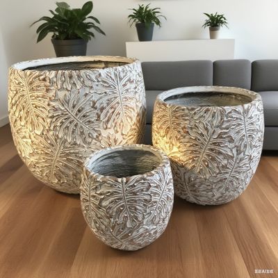 Monstera Leaf Design Pattern Grise Ronde GRC Pot Sur le toit Jardins Projet d'aménagement paysager